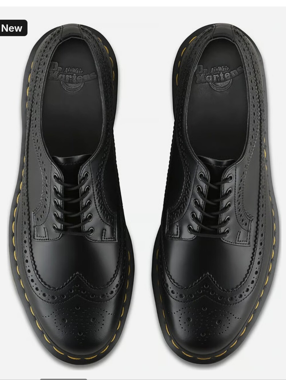 Dr. Martens Black Leather Wingtip Brogues with Yellow Stitching
